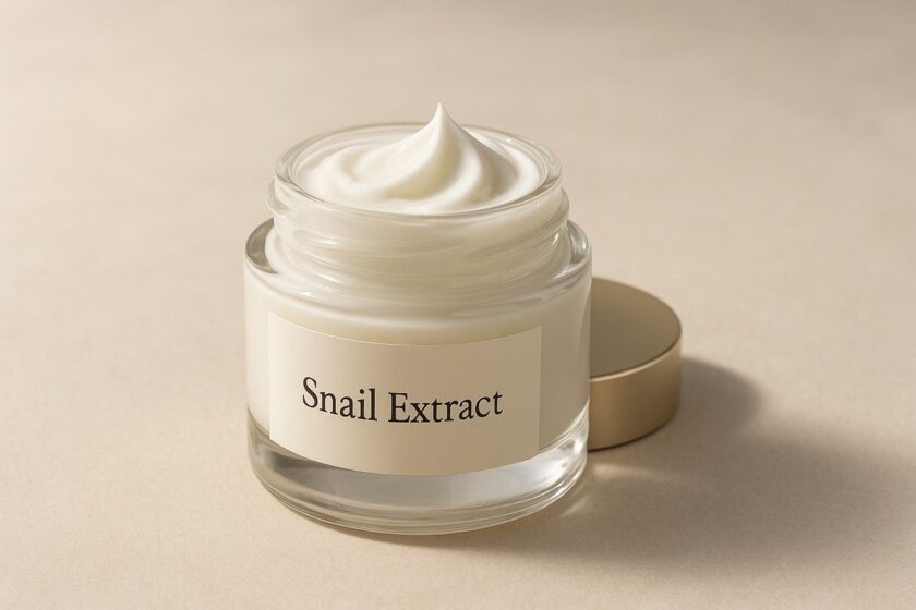 Crema viso con estratto di lumache su sfondo neutro