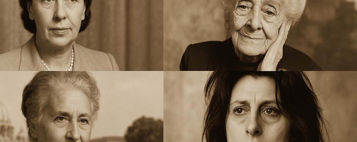 Collage di volti di donne italiane pioniere del Novecento, simbolo di emancipazione e progresso.