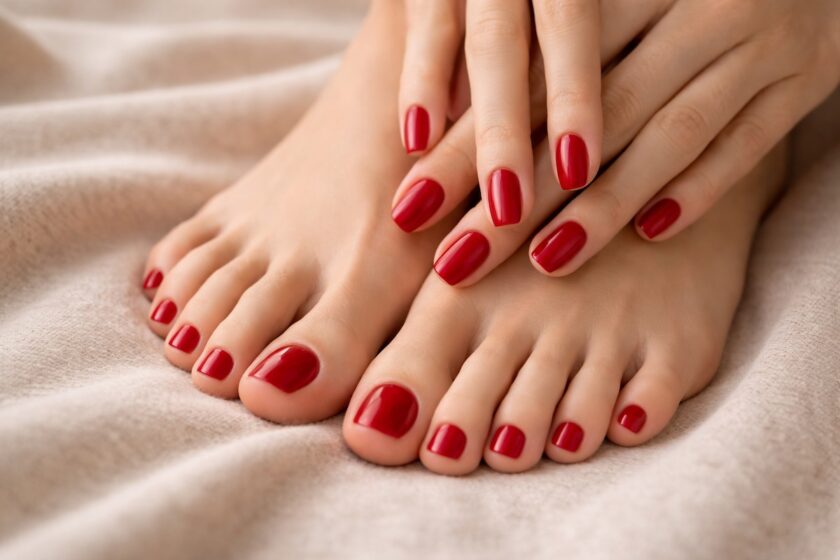 Mani e piedi con smalto abbinato per un effetto elegante e coordinato