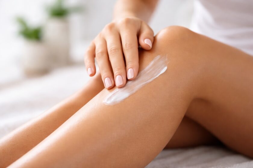 Applicazione di crema idratante sulla pelle dopo trattamento di depilazione permanente