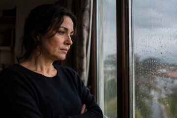 donna triste giornata piovosa